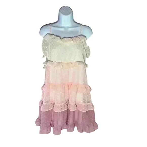 Ruffle Tiered Mini Dress Polka Dot‎ Spaghetti Strap Ombre Party Dress - Picture 1 of 8